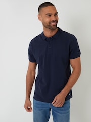 Threadbare Blue Textured 100% Cotton Jersey Polo Shirt - Image 1 of 4
