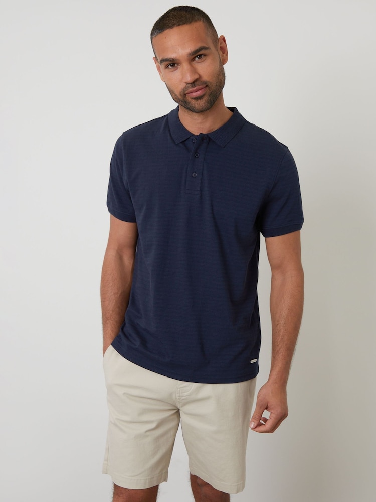 Threadbare Blue Textured 100% Cotton Jersey Polo Shirt - Image 1 of 4