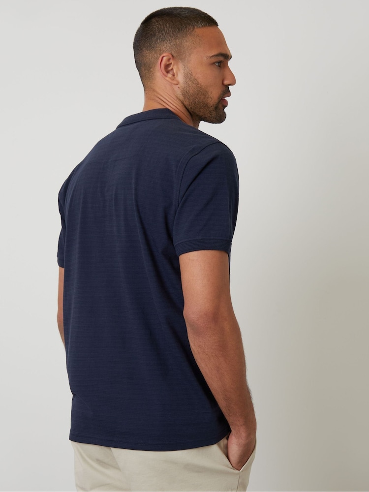 Threadbare Blue Textured 100% Cotton Jersey Polo Shirt - Image 2 of 4