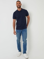 Threadbare Blue Textured 100% Cotton Jersey Polo Shirt - Image 3 of 4