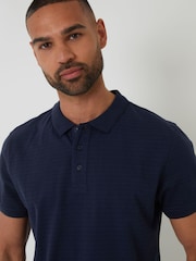 Threadbare Blue Textured 100% Cotton Jersey Polo Shirt - Image 4 of 4