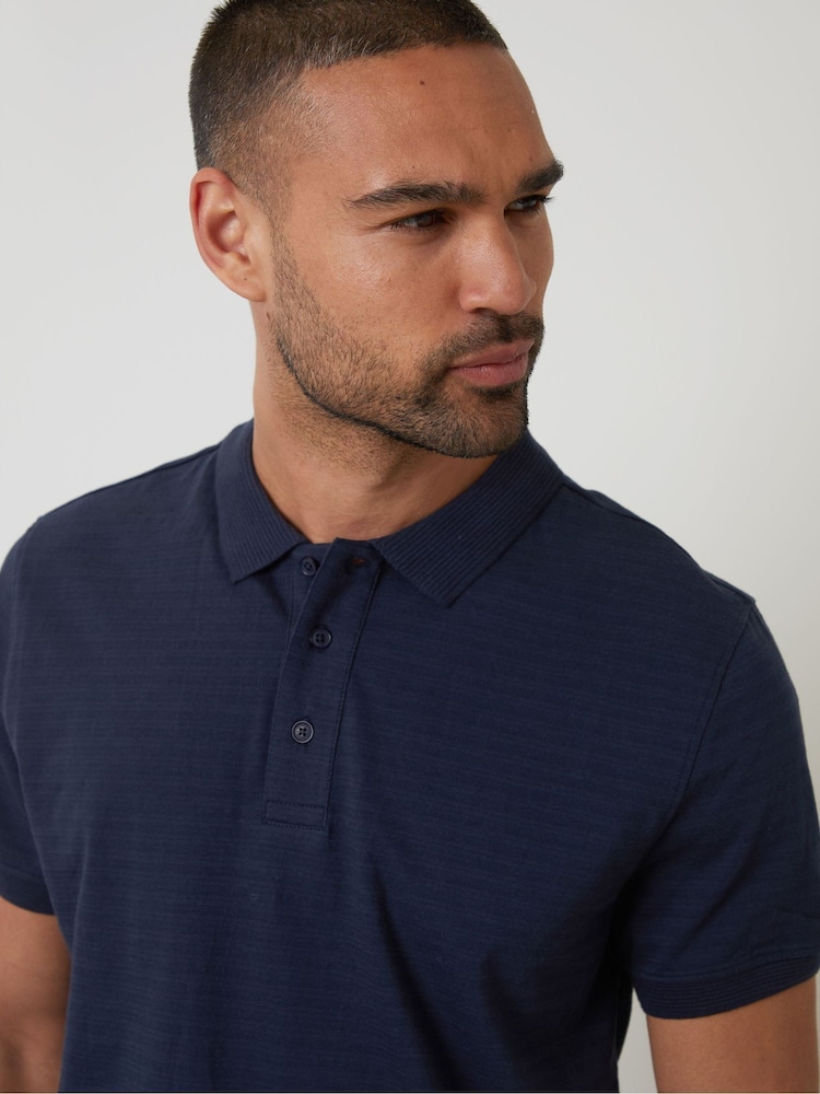 Threadbare Blue Textured 100% Cotton Jersey Polo Shirt - Image 4 of 4