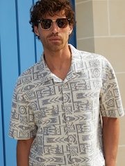 Threadbare Blue Relaxed Fit Printed Textured Short Sleeve Shirt - Image 1 of 5