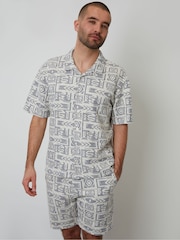 Threadbare Blue Relaxed Fit Printed Textured Short Sleeve Shirt - Image 2 of 5