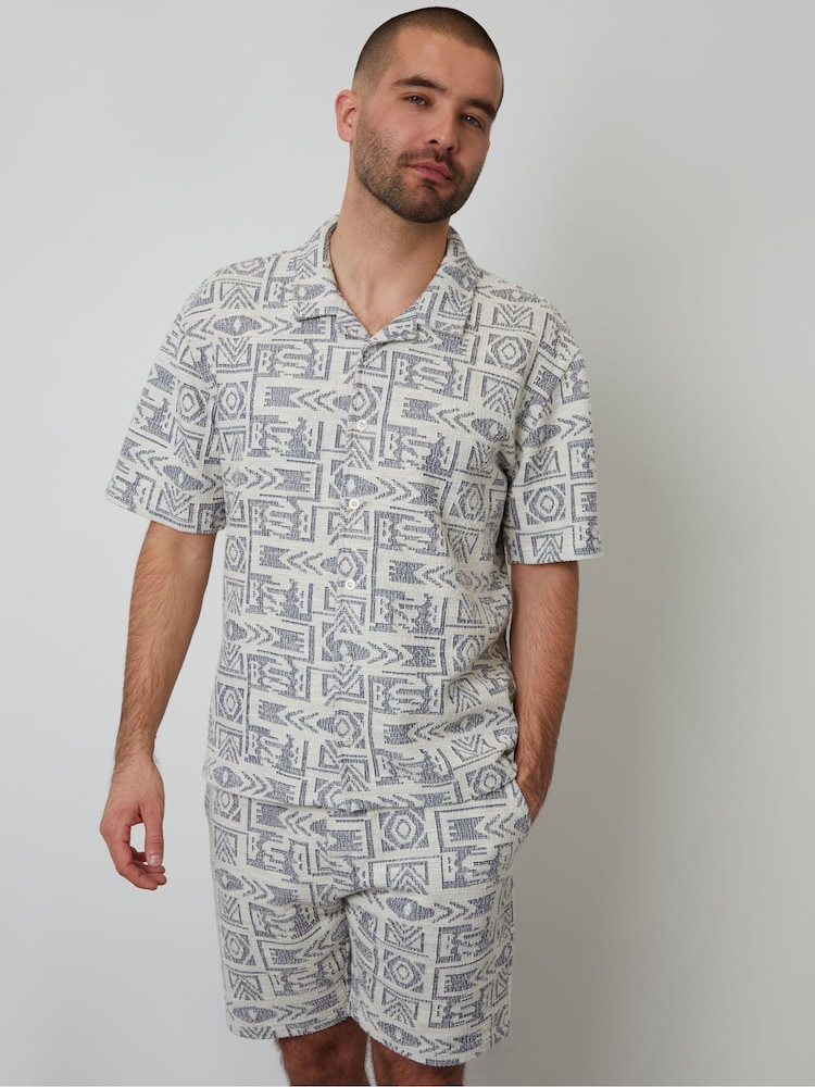 Threadbare Blue Relaxed Fit Printed Textured Short Sleeve Shirt - Image 2 of 5