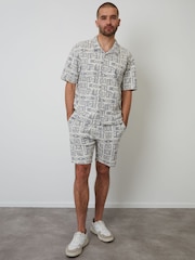 Threadbare Blue Relaxed Fit Printed Textured Short Sleeve Shirt - Image 4 of 5