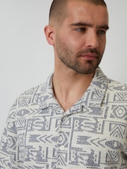 Threadbare Blue Relaxed Fit Printed Textured Short Sleeve Shirt - Image 5 of 5