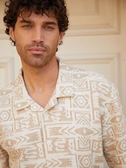 Threadbare Cream Relaxed Fit Printed Textured Short Sleeve Shirt - Image 1 of 5