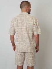 Threadbare Cream Relaxed Fit Printed Textured Short Sleeve Shirt - Image 3 of 5