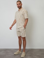 Threadbare Cream Relaxed Fit Printed Textured Short Sleeve Shirt - Image 4 of 5