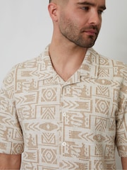 Threadbare Cream Relaxed Fit Printed Textured Short Sleeve Shirt - Image 5 of 5