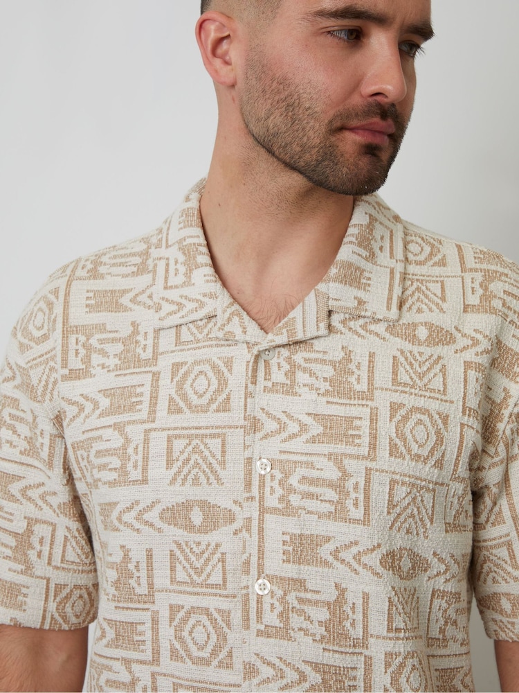 Threadbare Cream Relaxed Fit Printed Textured Short Sleeve Shirt - Image 5 of 5