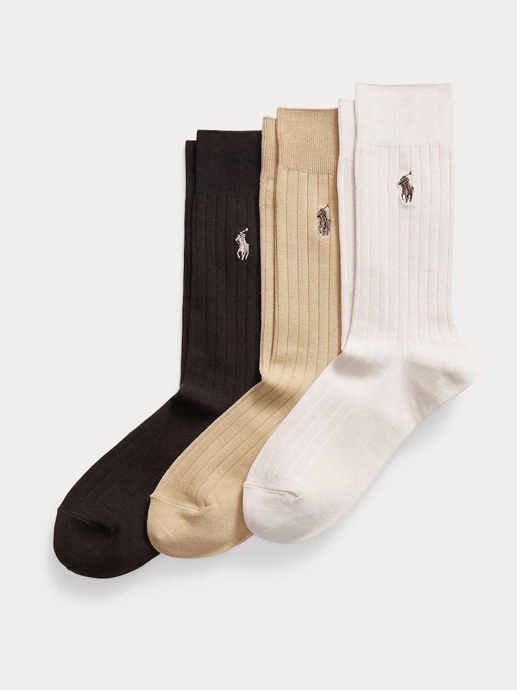 Polo Ralph Lauren Egyptian Ribbed Crew Ankle Socks 3 Pack - Imagem 1 de 1