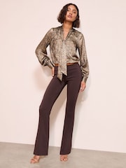 Friends Like These Metallic Snake Print Long Sleeve Tie Neck Blouse - Image 5 of 5