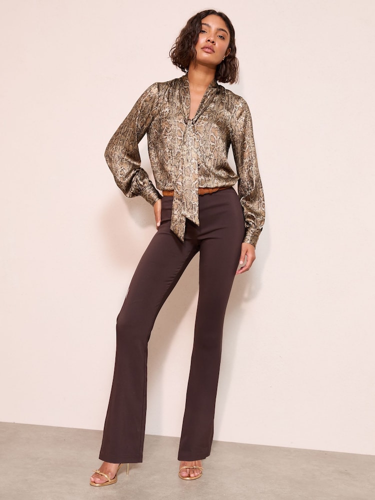 Friends Like These Metallic Snake Print Long Sleeve Tie Neck Blouse - Image 5 of 5