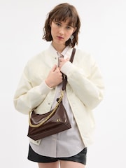 COACH Brown Glazed Leather Juliet Shoulder Bag 25 - Image 4 of 6