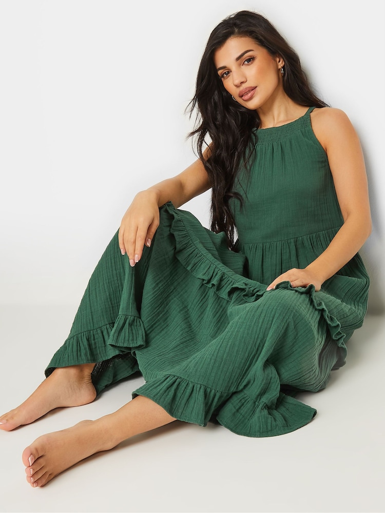 Grün - PixieGirl Petite 100% Cotton Halter Tiered Maxi Dress - Bild 1 von 5 Grün - PixieGirl Petite 100% Cotton Halter Tiered Maxi Dress - Bild 1 von 5