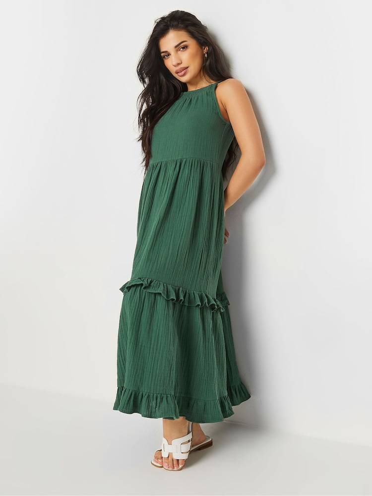 Grün - PixieGirl Petite 100% Cotton Halter Tiered Maxi Dress - Bild 2 von 5 Grün - PixieGirl Petite 100% Cotton Halter Tiered Maxi Dress - Bild 2 von 5