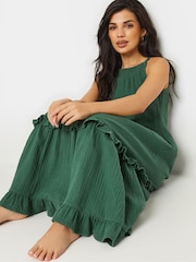 Grün - PixieGirl Petite 100% Cotton Halter Tiered Maxi Dress - Bild 4 von 5
