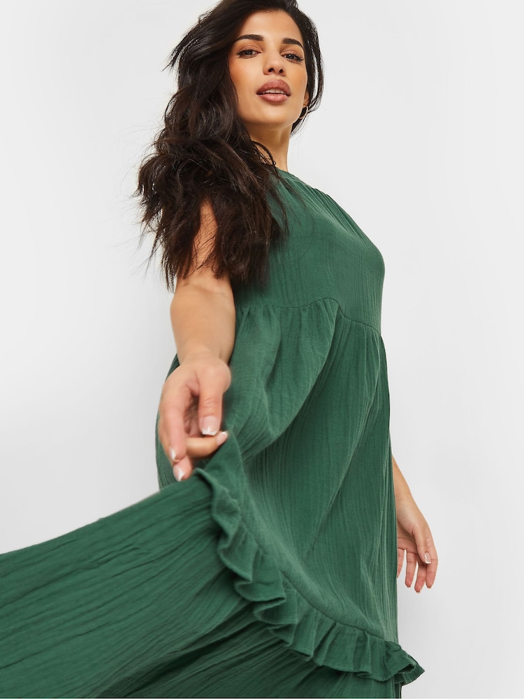 Grün - PixieGirl Petite 100% Cotton Halter Tiered Maxi Dress - Bild 5 von 5 Grün - PixieGirl Petite 100% Cotton Halter Tiered Maxi Dress - Bild 5 von 5