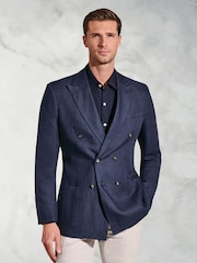 Brook Taverner Blue 100% Linen DB Peak Jacket - Image 1 of 5