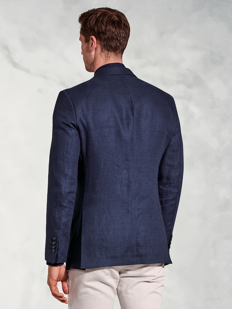 Brook Taverner Blue 100% Linen DB Peak Jacket - Image 2 of 5 Brook Taverner Blue 100% Linen DB Peak Jacket - Image 2 of 5