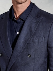 Brook Taverner Blue 100% Linen DB Peak Jacket - Image 3 of 5