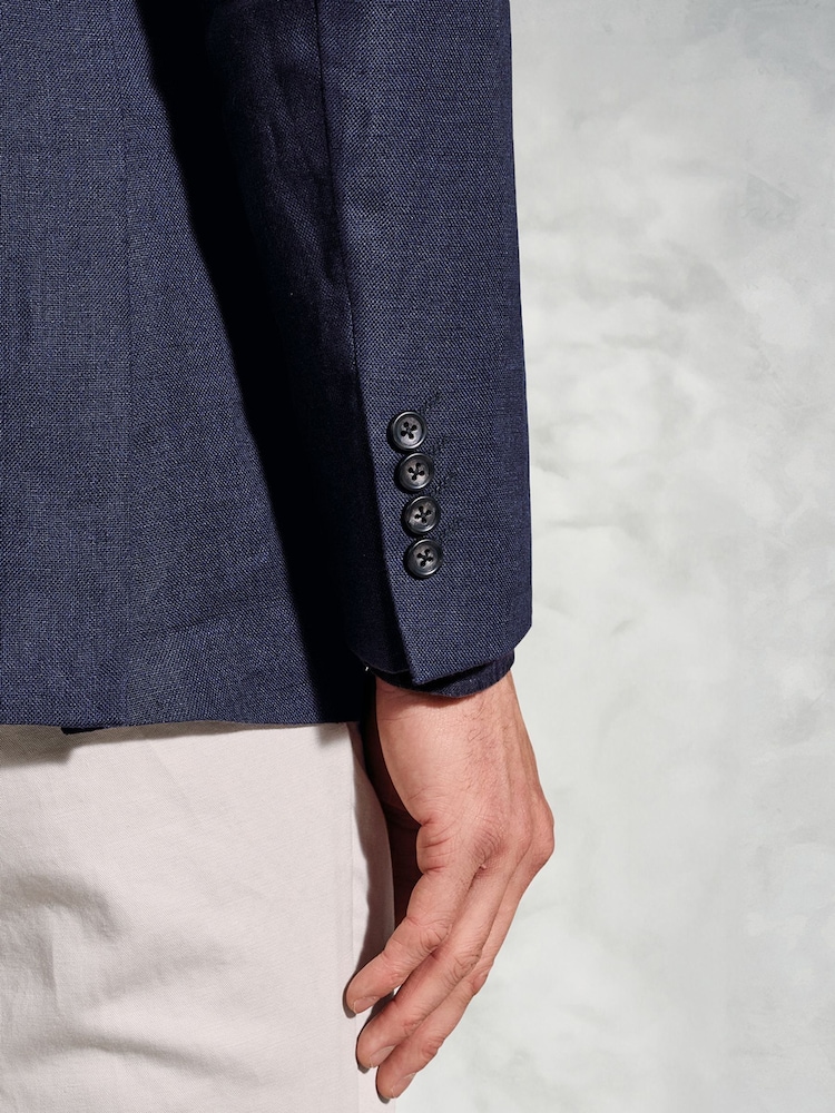 Brook Taverner Blue 100% Linen DB Peak Jacket - Image 4 of 5