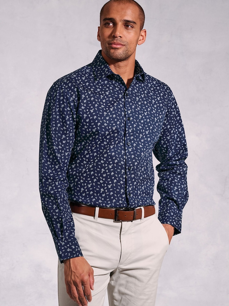 Brook Taverner Blue Ditsy Floral Print Long Sleeve 100% Cotton Shirt - Image 1 of 5