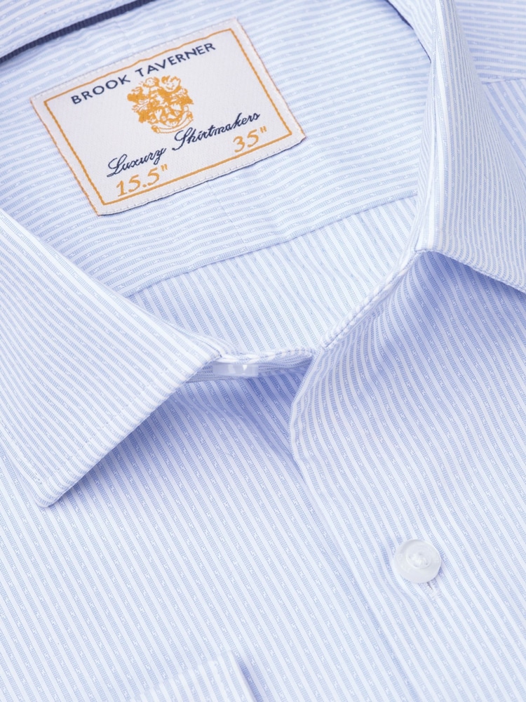 Brook Taverner Blue Dot Fine Stripe Long Sleeve 100% Cotton Shirt - Image 5 of 5