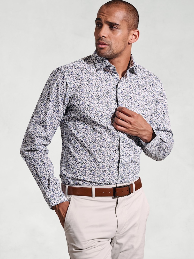 Brook Taverner Blue Ditsy Floral Print Long Sleeve 100% Cotton Shirt - Image 1 of 5
