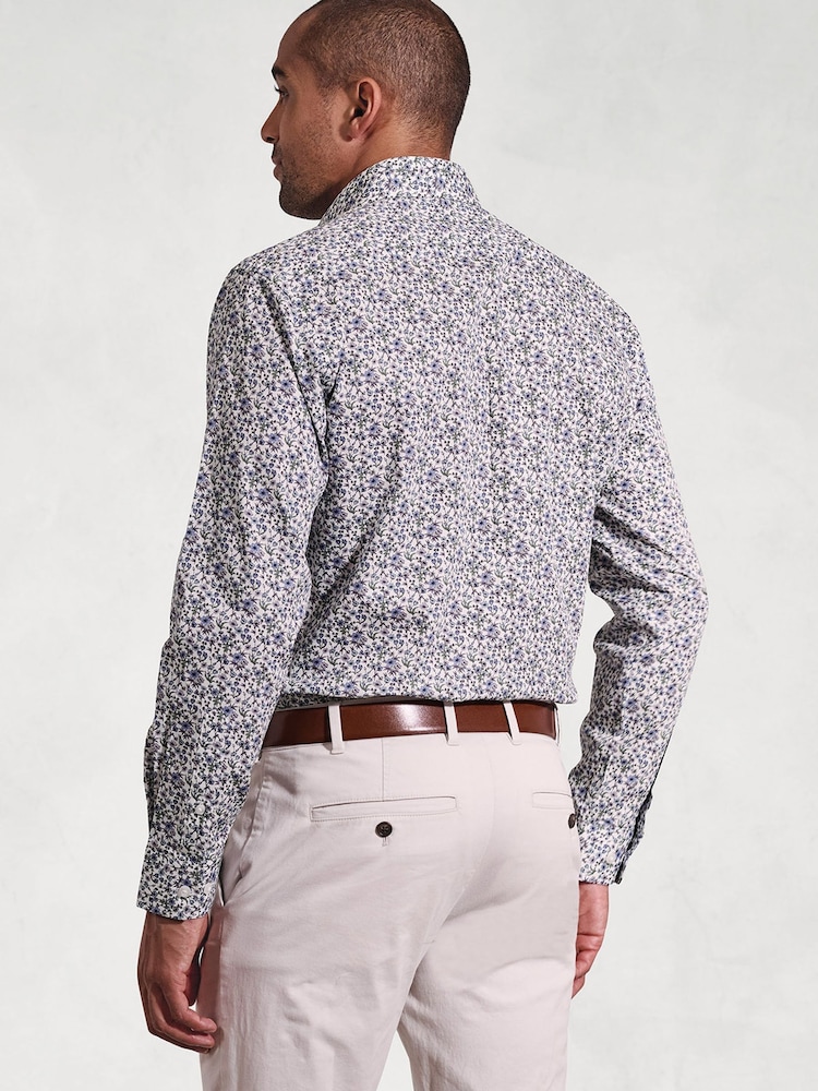 Brook Taverner Blue Ditsy Floral Print Long Sleeve 100% Cotton Shirt - Image 2 of 5