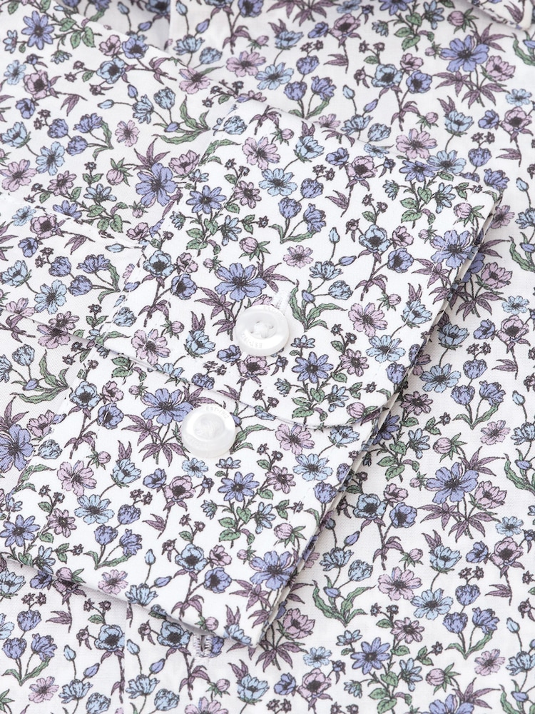 Brook Taverner Blue Ditsy Floral Print Long Sleeve 100% Cotton Shirt - Image 5 of 5