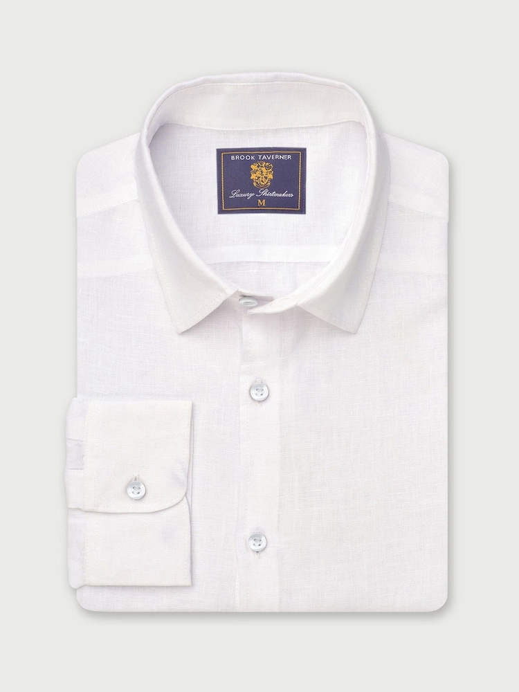 Brook Taverner White 100% Linen Shirt - Image 2 of 4 Brook Taverner White 100% Linen Shirt - Image 2 of 4