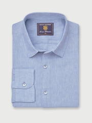 Brook Taverner Blue 100% Linen Shirt - Image 2 of 4
