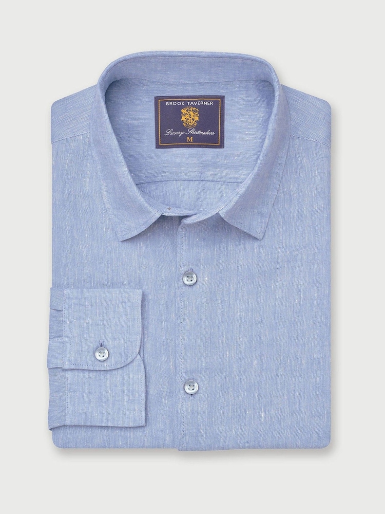 Brook Taverner Blue 100% Linen Shirt - Image 2 of 4
