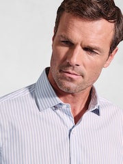 Brook Taverner Blue Dobby EOE Stripe Long Sleeve 100% Cotton Shirt - Image 3 of 5