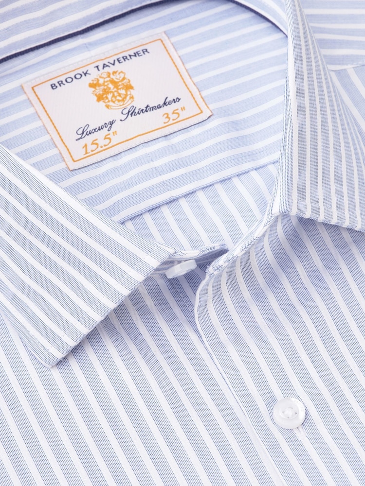 Brook Taverner Blue White Dobby Texture Long Sleeve 100% Cotton Shirt - Image 4 of 5