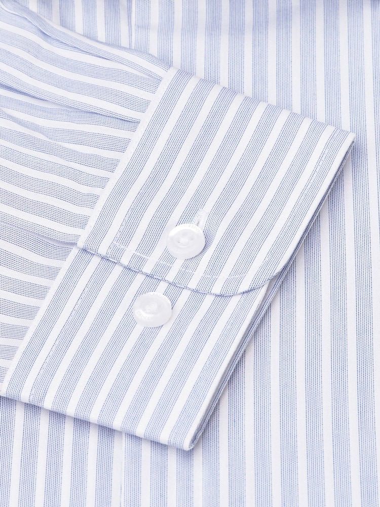 Brook Taverner Blue Dobby EOE Stripe Long Sleeve 100% Cotton Shirt - Image 5 of 5
