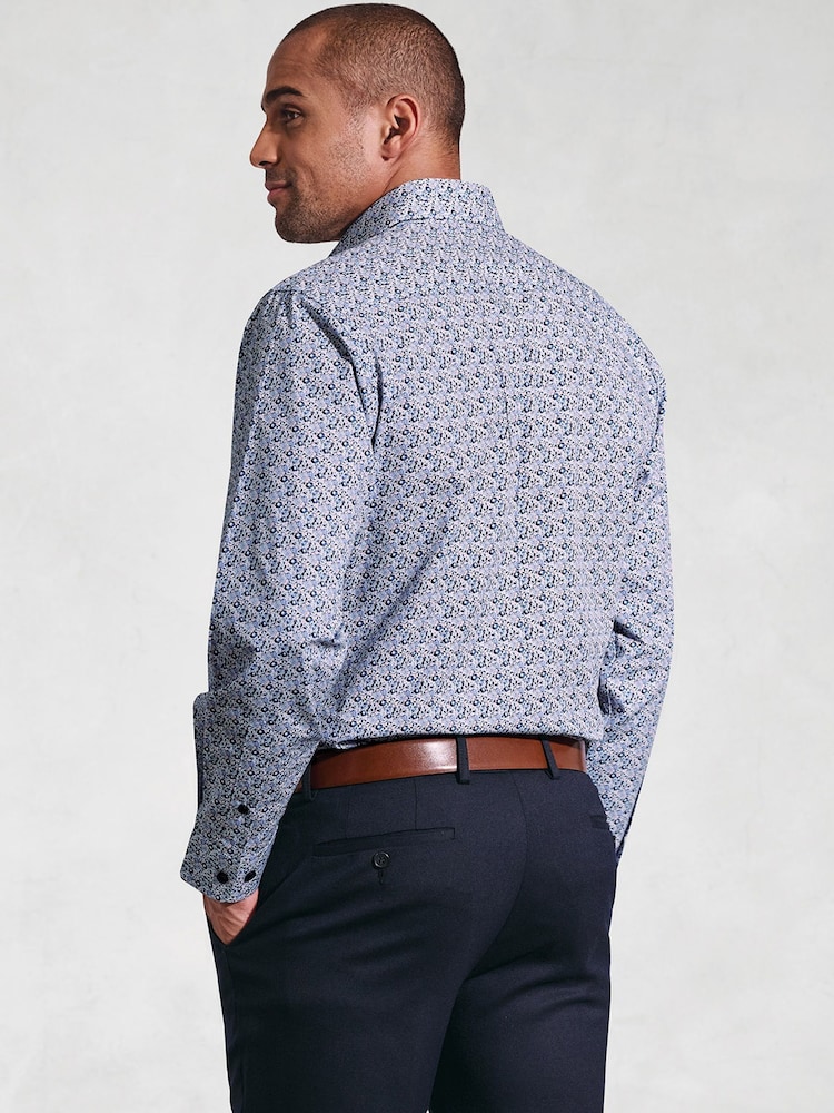 Brook Taverner Blue Light Ditsy Floral Print Long Sleeve 100% Cotton Shirt - Image 2 of 5
