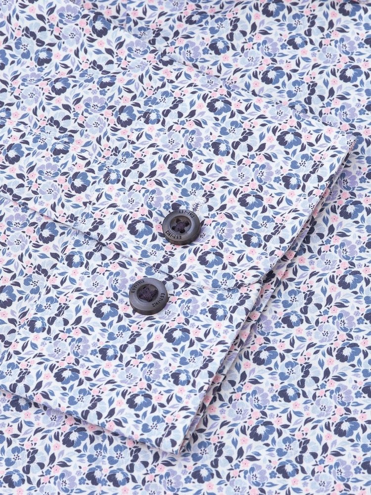 Brook Taverner Blue Light Ditsy Floral Print Long Sleeve 100% Cotton Shirt - Image 5 of 5