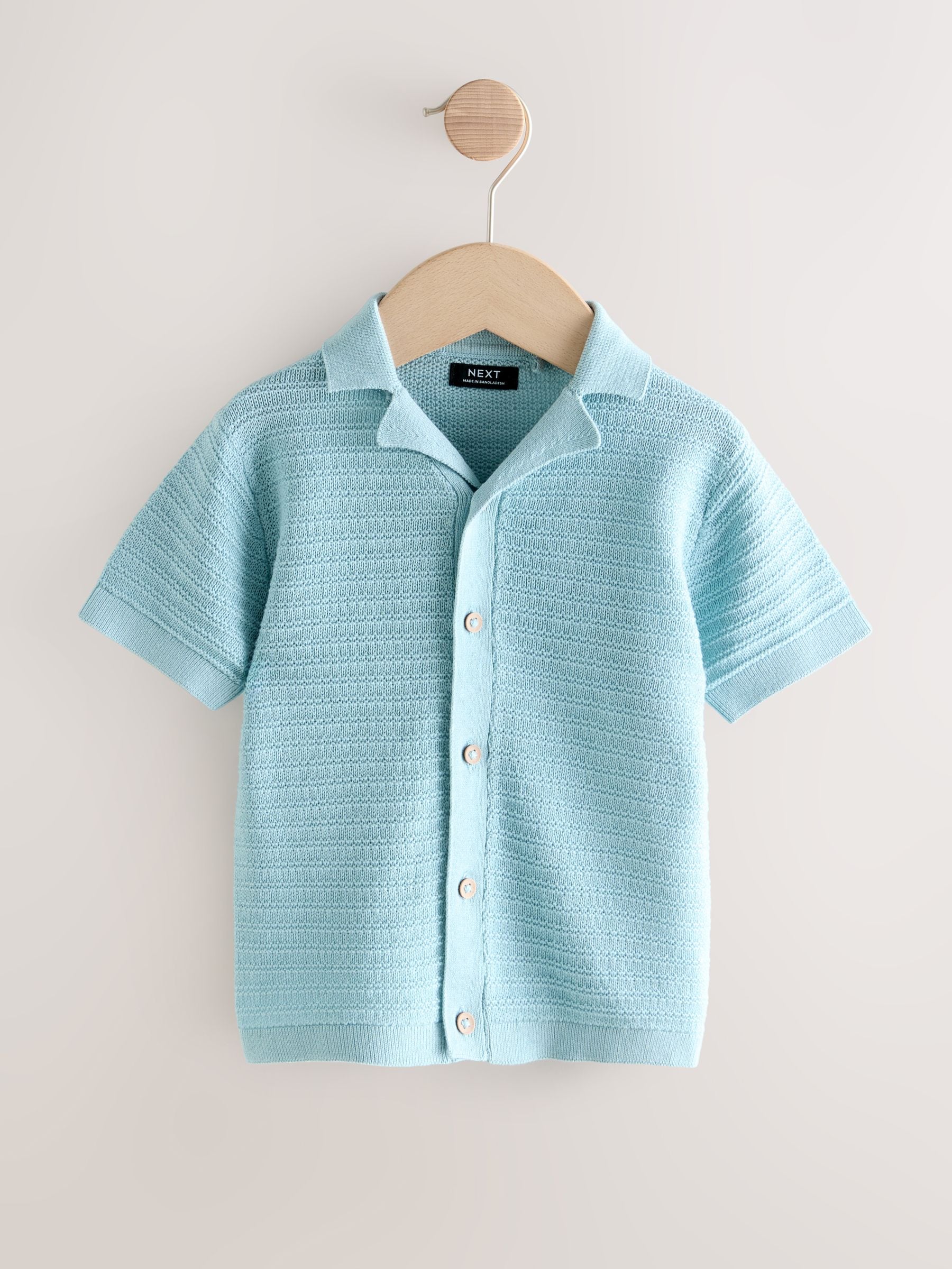 Buy Blue Revere Collar Short Sleeve Knitted Polo Shirt (3mths-7yrs