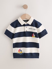 Navy Blue Boat Character Button Neck Knitted Polo Shirt (3mths-7yrs) - Image 1 of 3