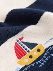 Navy Blue Boat Character Button Neck Knitted Polo Shirt (3mths-7yrs) - Image 3 of 3