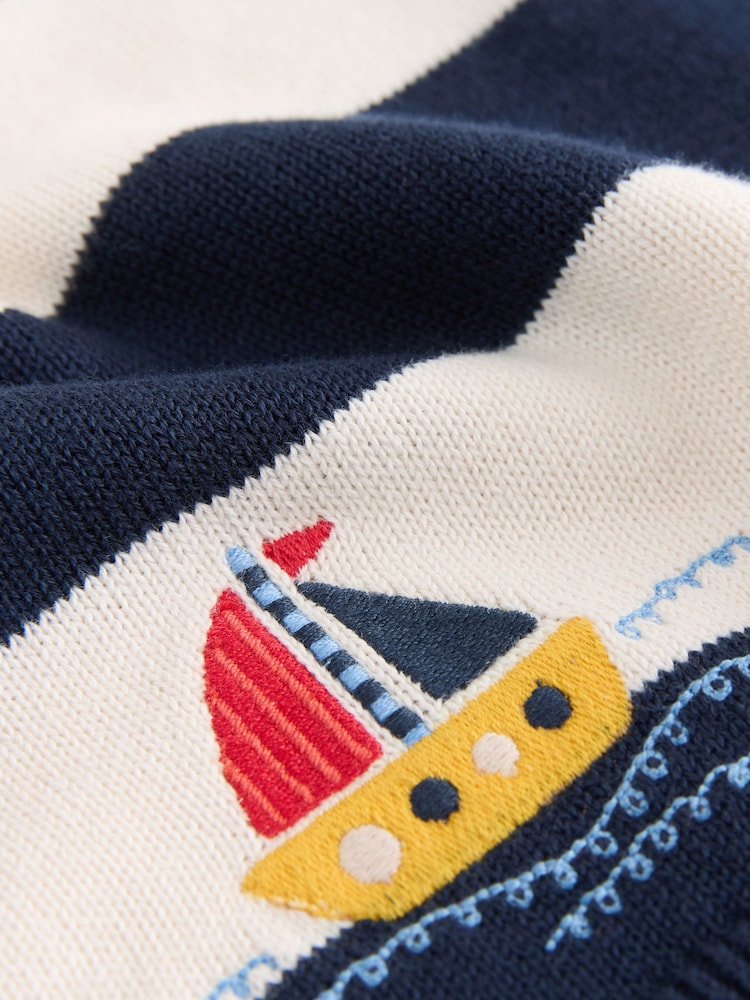Navy Blue Boat Character Button Neck Knitted Polo Shirt (3mths-7yrs) - Image 3 of 3