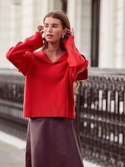 Cherry Red N.Premium 100% Lambswool Sailor Collar Jumper - Image 1 of 5