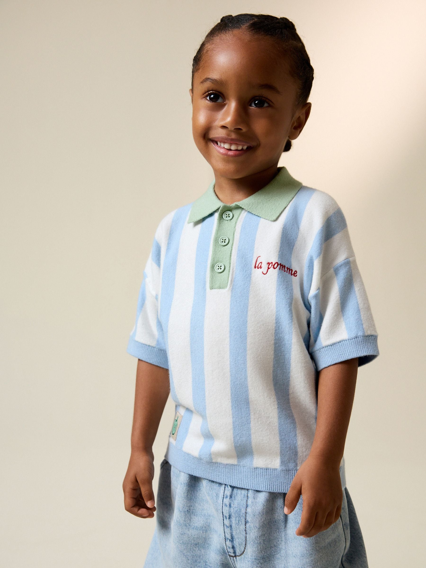 Buy Blue Character Button Neck Knitted Polo Shirt (3mths-7yrs