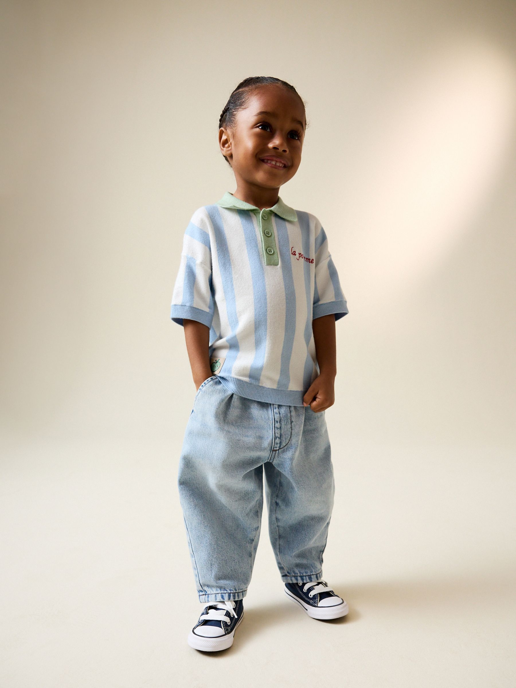 Buy Blue Character Button Neck Knitted Polo Shirt (3mths-7yrs