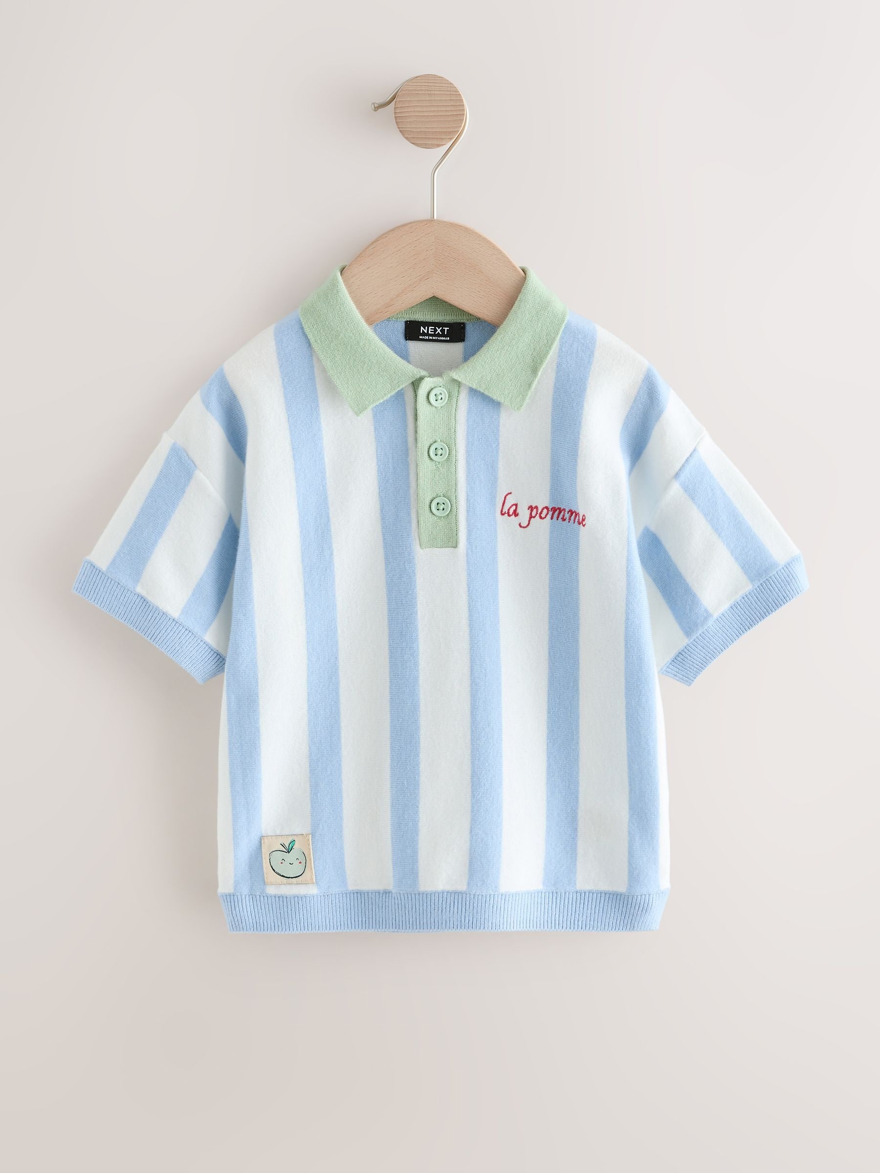 Buy Blue Character Button Neck Knitted Polo Shirt (3mths-7yrs