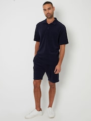 Threadbare Blue Short Towelling Revere Collar Short Sleeve Shirt - Image 3 of 3